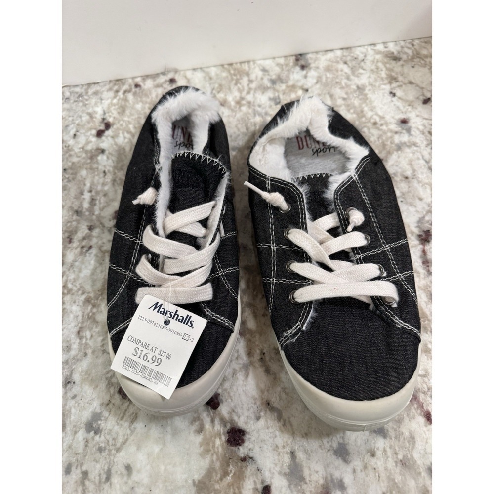 Dunes Sport Shoes Womens 9.5 M Reesa Casual Low Sneakers Dark Gray W Faux Fur
